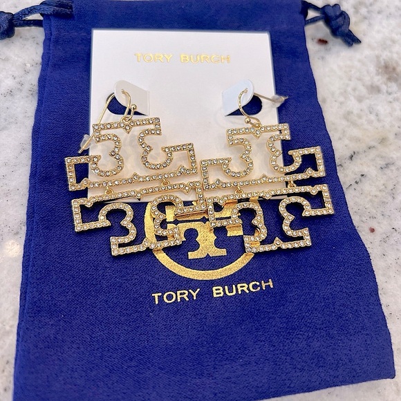 Tory Burch Jewelry - 🔥Brand New NWT Tory Burch TB Logo Britton Pave Diamond Gold Earrings